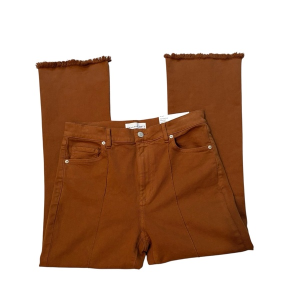 NWT, LOFT Pintucked Frayed High Rise Kick Crop Jeans in Cocoa Powder, Sz 4/27 - Picture 7 of 16